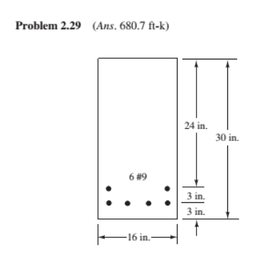 Problem 2.29 (Ans. 680.7 ft-k)
24 in.
30 in.
6 #9
3 in.
3 in.
-16 in.
..
