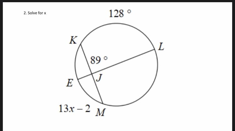 2. Solve for x
128 °
K
L
89 °
J
E
13х - 2 м
