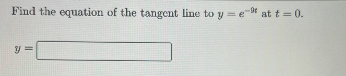 Find the equation of the tangent line to y = e-* at t = 0.
y =
