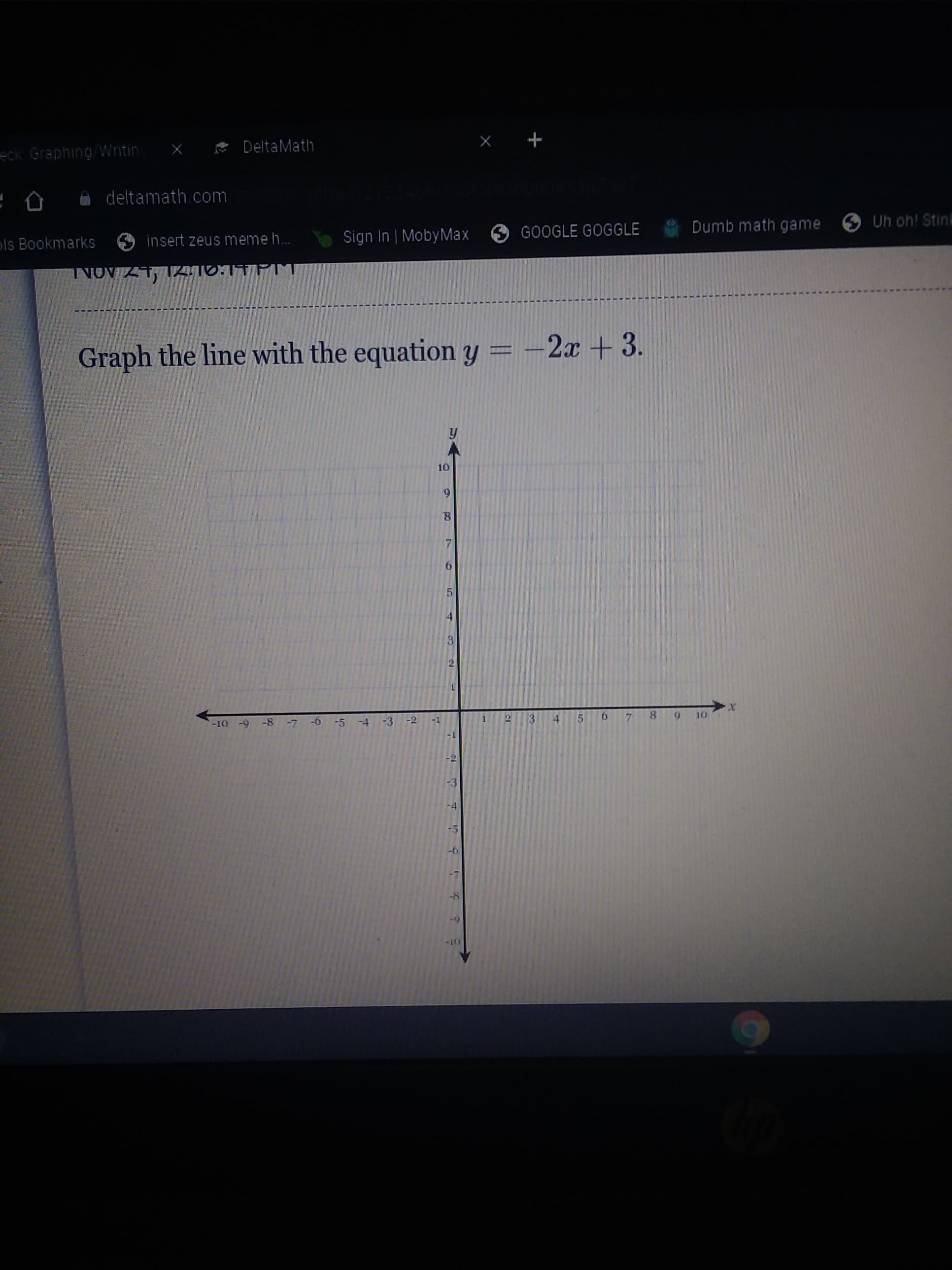 Graph the line with the equation y = -2x + 3.

