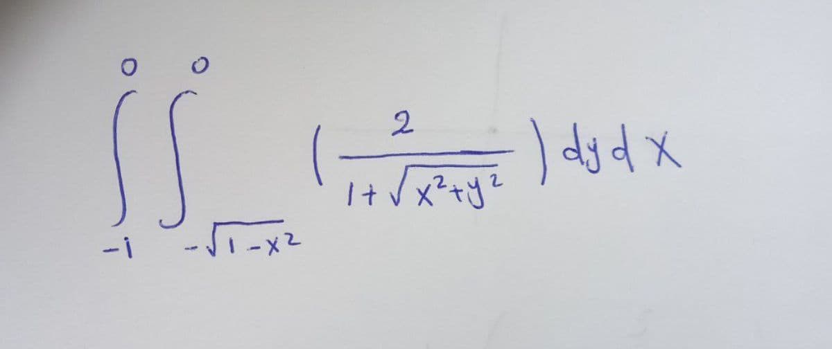 SS
-1
-√1-x²
2
1 + √√ x² + y²
-) dy d x