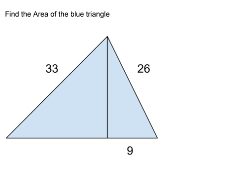 Find the Area of the blue triangle
33
26
9
