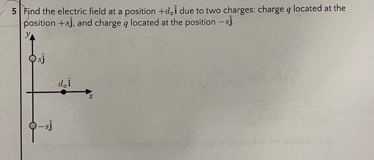 5 Find the electric field at a position +d,i due to two charges: charge q located at the
position +sj, and charge q located at the position -sj.
sj
dai
due torg
botedat the pesien
