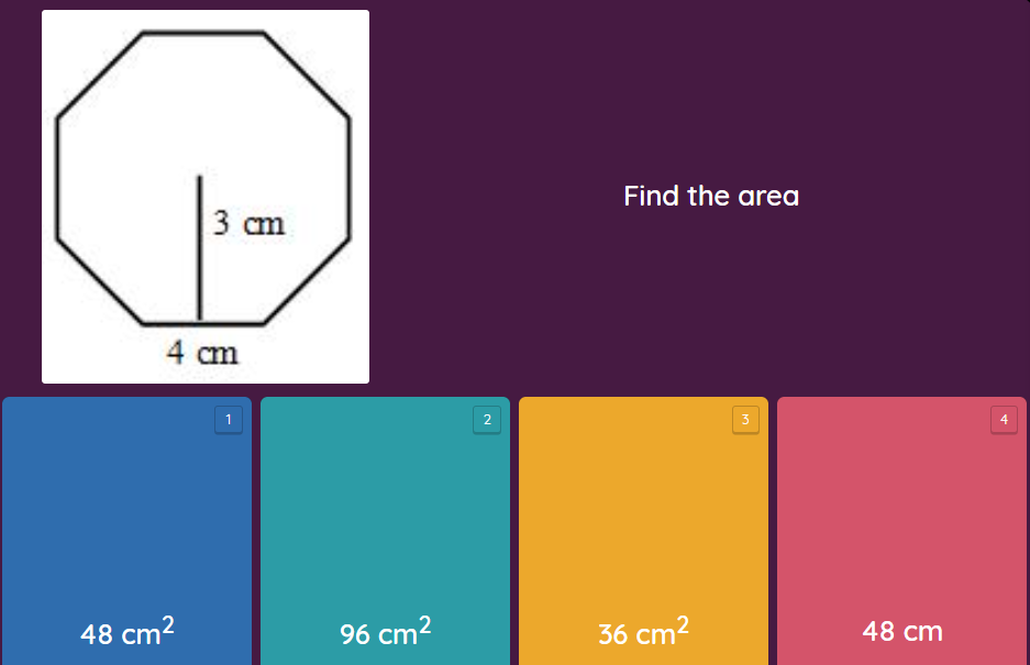 Find the area
3 cm
4 cm
2
48 cm2
96 cm2
36 cm2
48 cm
