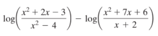 x² + 7x + 6
x² + 2x – 3
log
x² – 4
–
log
x + 2

