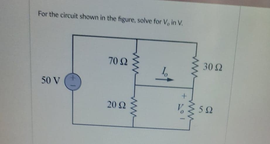 For the circuit shown in the figure, solve for Vo in V.
