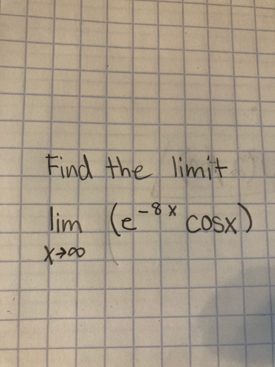 Find the limit
lim e-* coSx)
COSX
