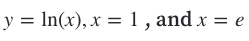 y = In(x), x =1, and x = e
