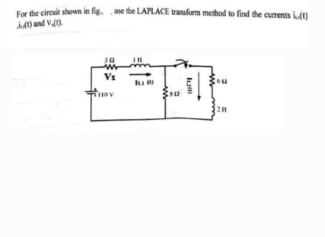 For the circuit shown in fig.,
in(t) and Vu(t).
use the LAPLACE transform method to find the currents i(t)
Vx
TOV
IH
ILL (1)
812
612
201