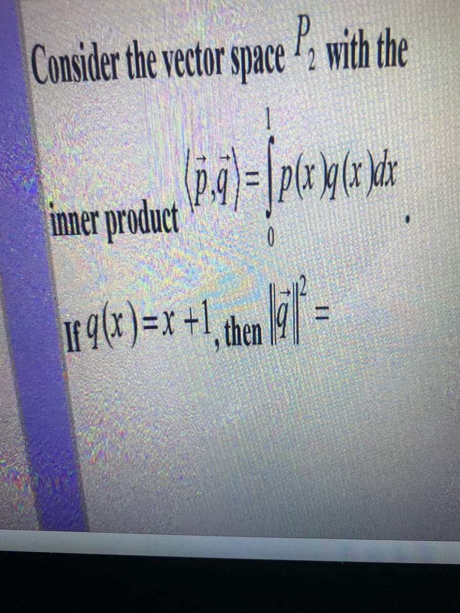 Consider the vector space 2 with the
inner product
