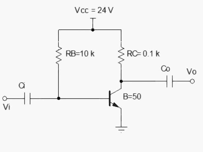 Vcc = 24 V
RB=10 k
RC= 0.1 k
Co
Vo
B=50
Vi
