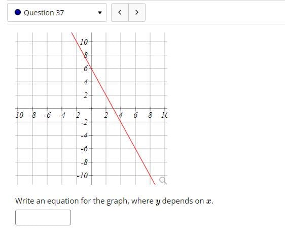 Question 37
>
10
4
10 -8 -6 -4 -2
-2
8 10
2
-4
-6
-8-
-10-
Write an equation for the graph, where y depends on r.
2.
