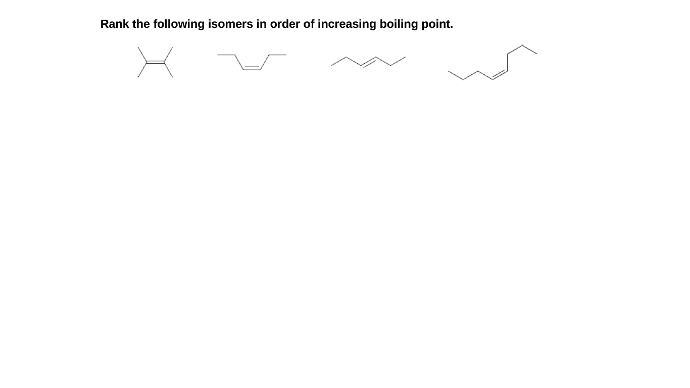Rank the following isomers in order of increasing boiling point.
