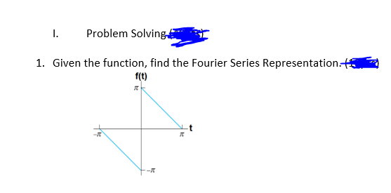 I.
Problem Solving
1. Given the function, find the Fourier Series Representation.
f(t)
