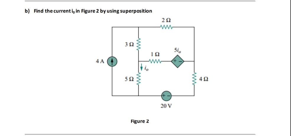 b) Find the current i, in Figure 2 by using superposition
ww
5i,
10
4 A
ww
5Ω
4Ω
20 V
Figure 2
ww
