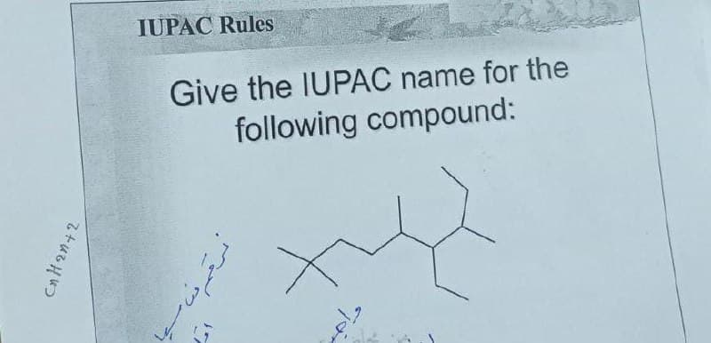 CnH2n+2
IUPAC Rules
Give the IUPAC name for the
following compound:
Jon