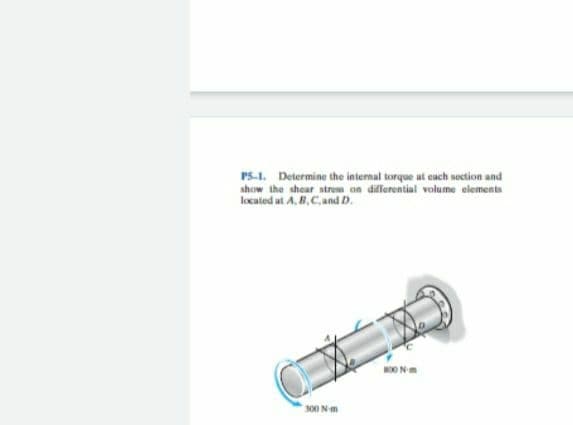 PS-I. Determine the internal torque at each section and
show the shear strem on differential volume elements
located at A, B,C, and D.
300 Nm
