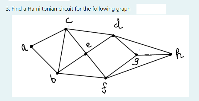 3. Find a Hamiltonian circuit for the following graph
e
