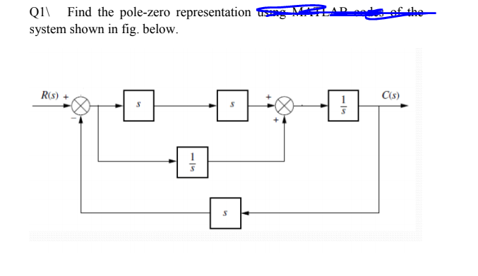 Q1\ Find the pole-zero representation ng MITLAR
system shown in fig. below.
R(s)
C(s)
