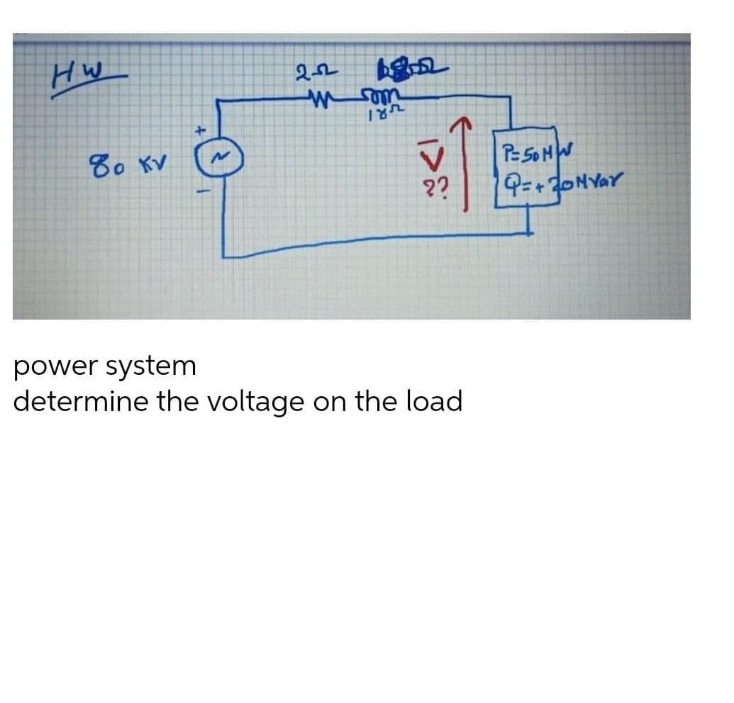 HW
w som
80 KV
P 50MW
??
power system
determine the voltage on the load
