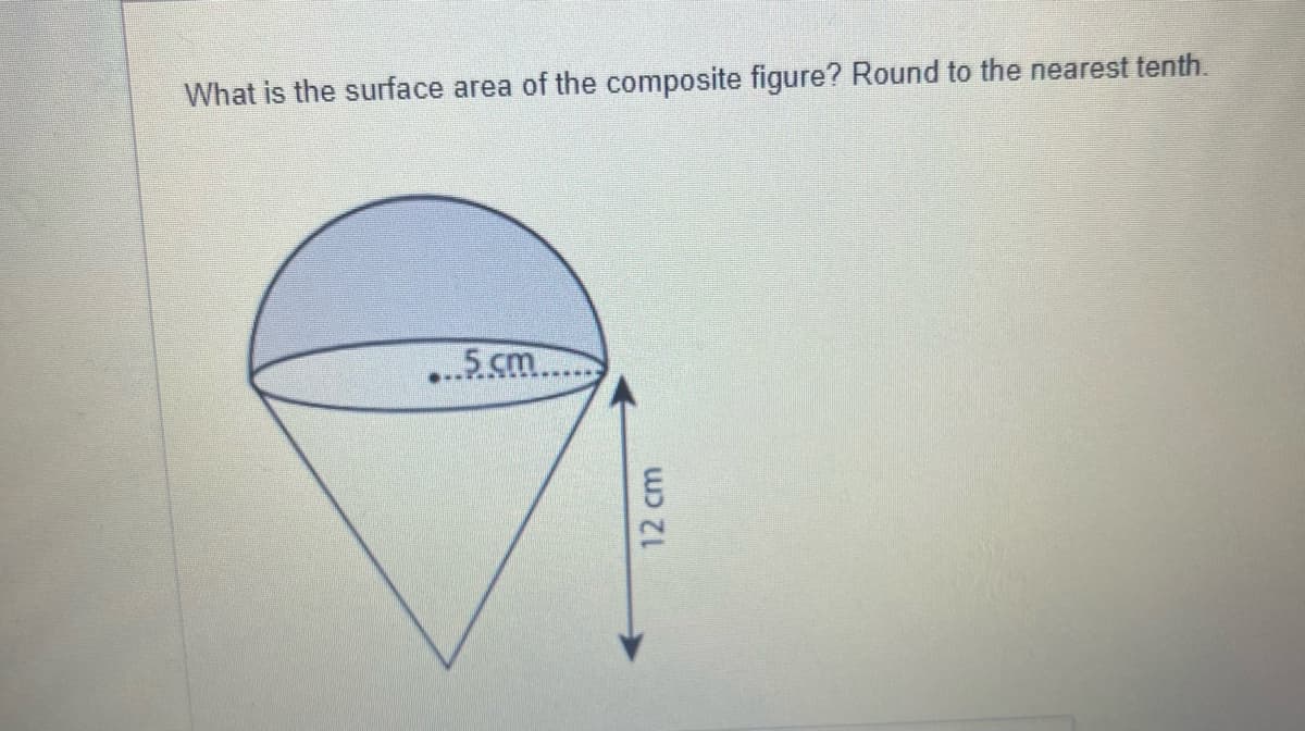 What is the surface area of the composite figure? Round to the nearest tenth.
...5.cm
12 cm
