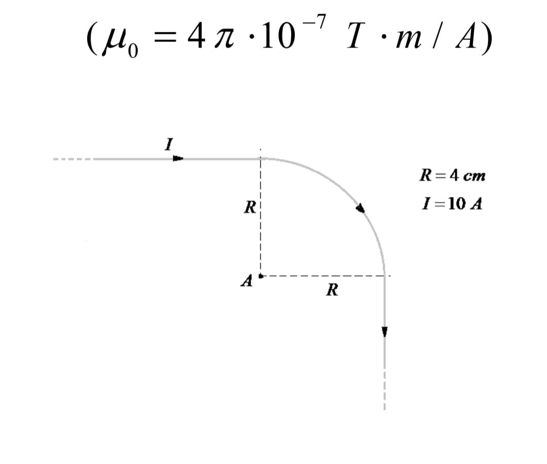 (H, = 4 7 ·10' 1·m/ A)
I
R=4 cm
R
I=10 A
A
R
