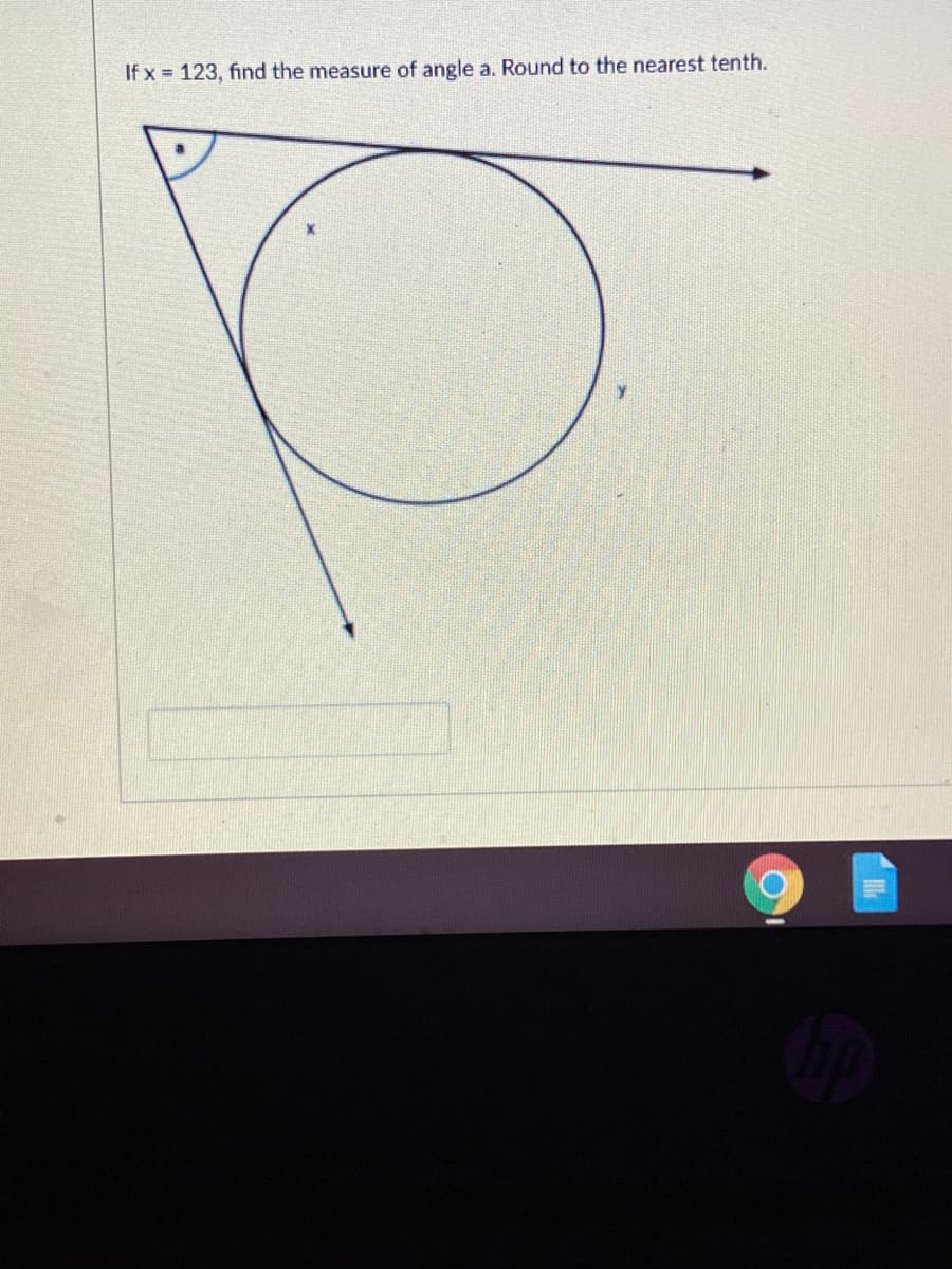 If x = 123, find the measure of angle a. Round to the nearest tenth.
