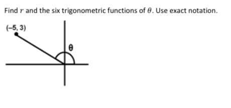 Find r and the six trigonometric functions of 8. Use exact notation.
(-5,3)
e