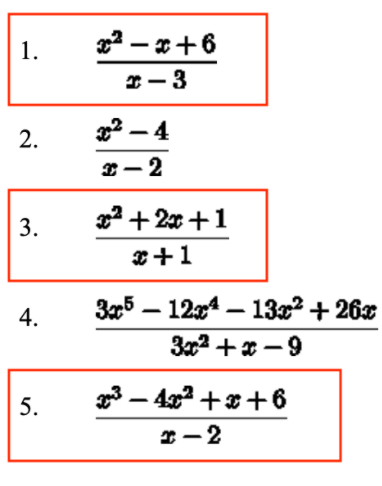 1.
2 – x+6
I-3
2 - 4
2+ 2 +1
*+1
Заб — 124 — 13? + 26х
4.
302 +x -9
5.
g3 – 4x +x+6
I -2
2.
3.
