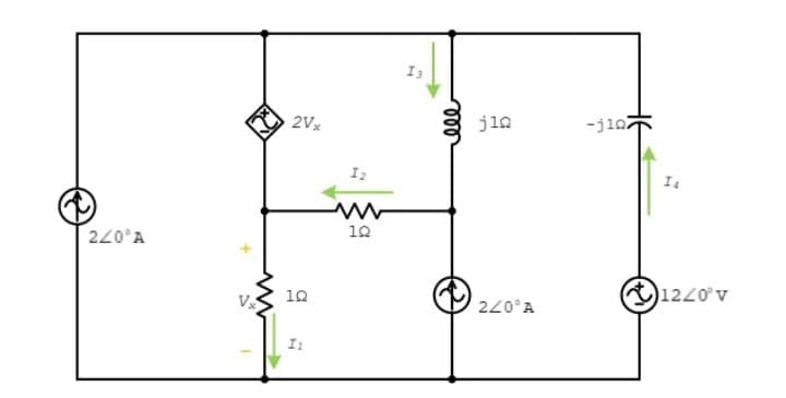 I3
2Vx
jia
-j102
I2
10
220°A
1220 v
10
220°A
I:
