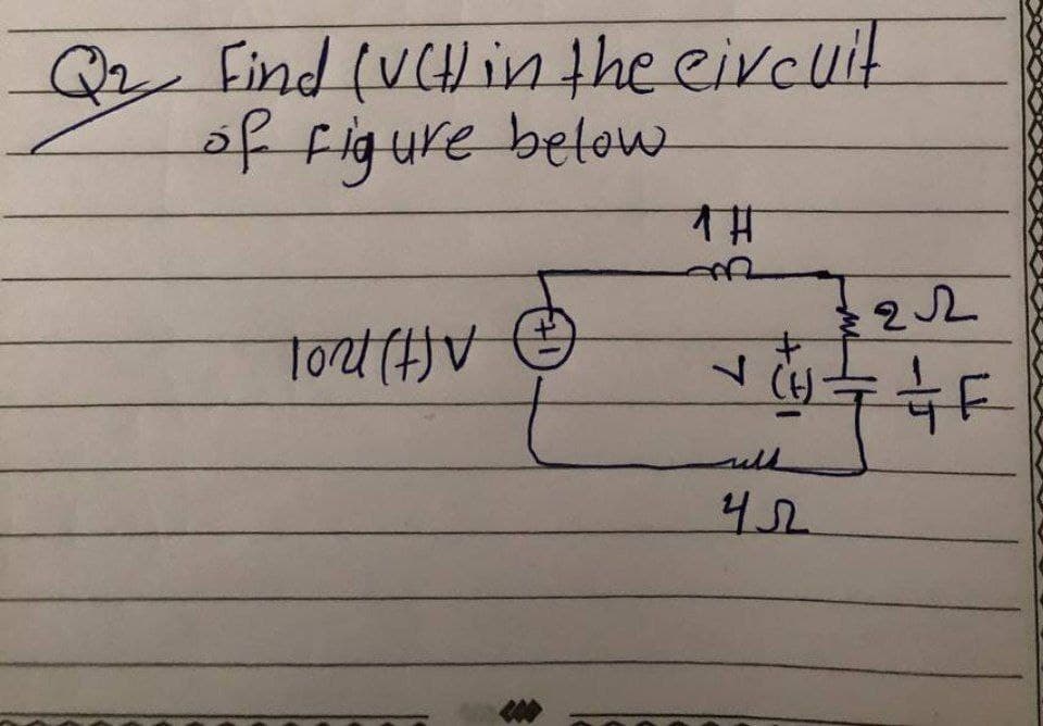 Q₂
Q₂ Find (UCH) in the circuit
of Figure below
1H
Tort (1)V
+
✓ CH
42
2.2
F