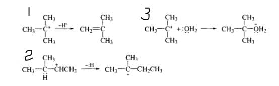 3
CH3
CH3
CH3
CH3
CH;-C-OH:
CH;-C +:OH2
CH;
-H
CH3-C*
ČH3
CH2=Ç
CH3
CH3
2 CH3
CH;-C-CHCH,
ÇH3
-:H
CH;-C-CH;CH3
|
