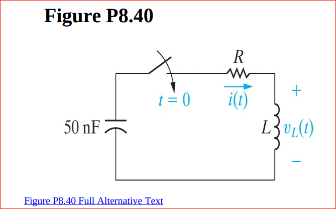 Figure P8.40
t= 0
i(t)
50 nF
Зр0
L3vz(t)
Figure P8.40 Full Alternative Text
