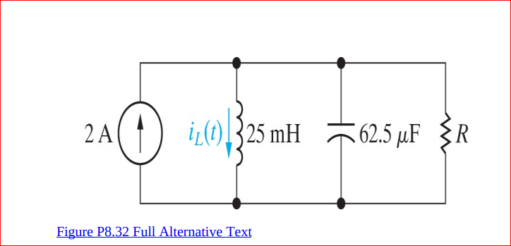 2 A
i ()325 mH F 62.5 µF {R
Figure P8.32 Full Alternative Text
