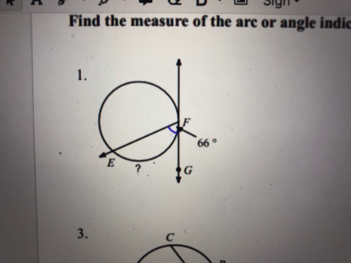 Find the measure of the arc or angle indic
1.
66
3.
