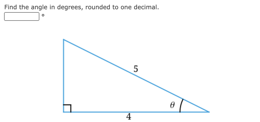 Find the angle in degrees, rounded to one decimal.
4
