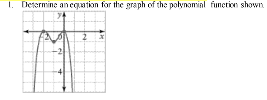 1. Determine an equation for the graph of the polynomial function shown.
-4
2.
