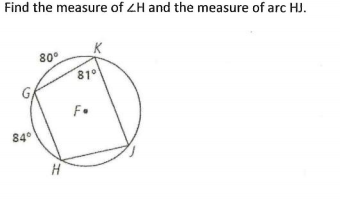 Find the measure of ZH and the measure of arc HJ.
80
81°
84
