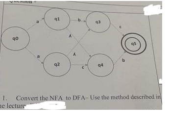 CHESTION
90
q1
92
b.
43
q4
95
1. Convert the NFA to DFA-Use the method described in
e lecture