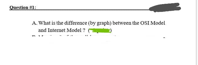 Question #1:
A. What is the difference (by graph) between the OSI Model
and Internet Model ?