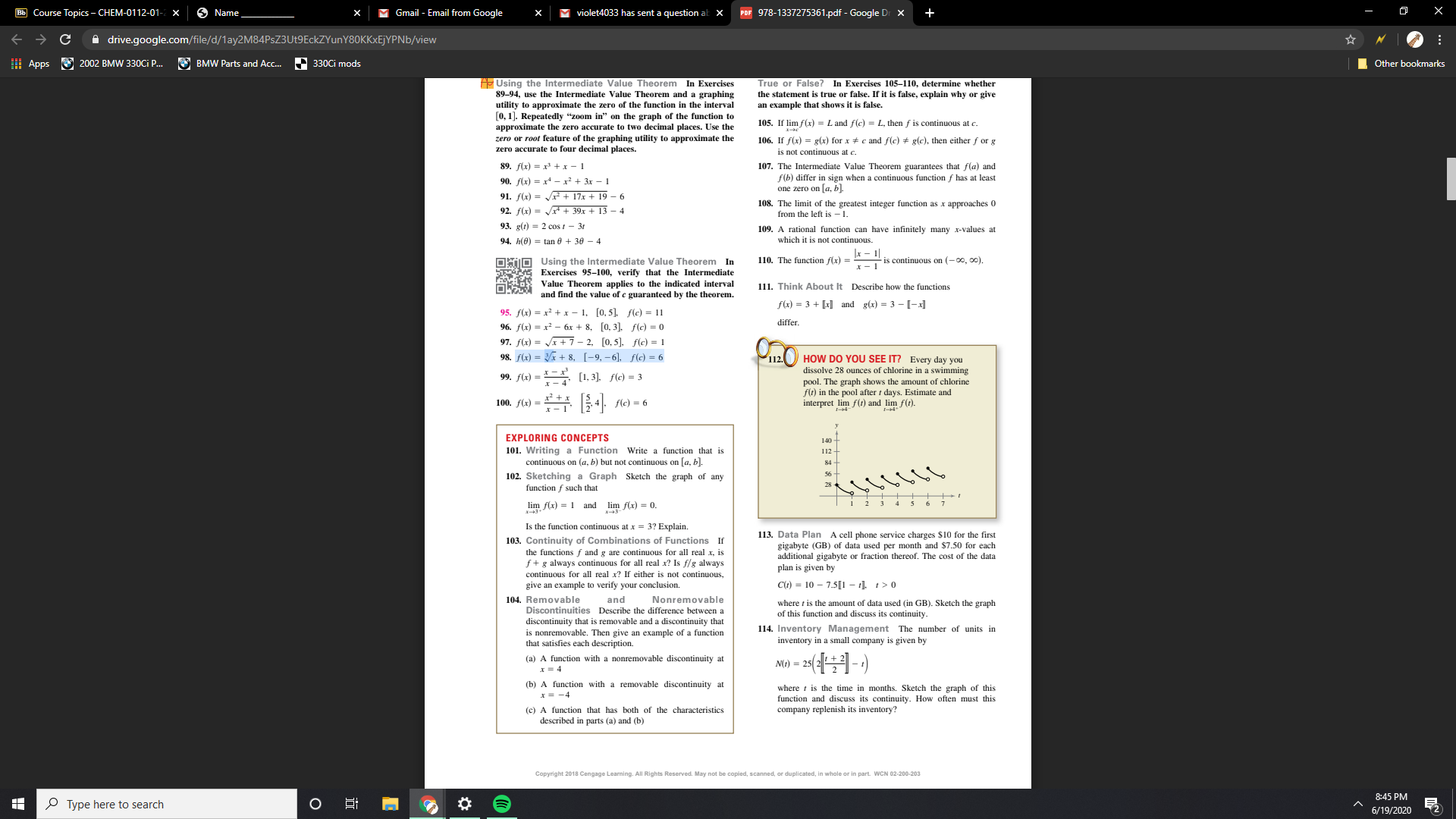 97. f(x) = Jx +7- 2, [0, 5]. f(c) = 1
98. f(x) = ã + 8, [-9, –6), f(c) = 6
-
