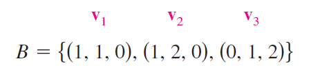 V1
V2
V3
{(1, 1, 0), (1, 2, 0), (0, 1, 2)}
