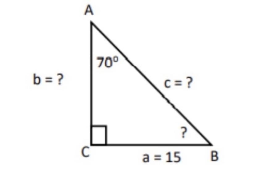 A
70°
b = ?
C = ?
a = 15
B
