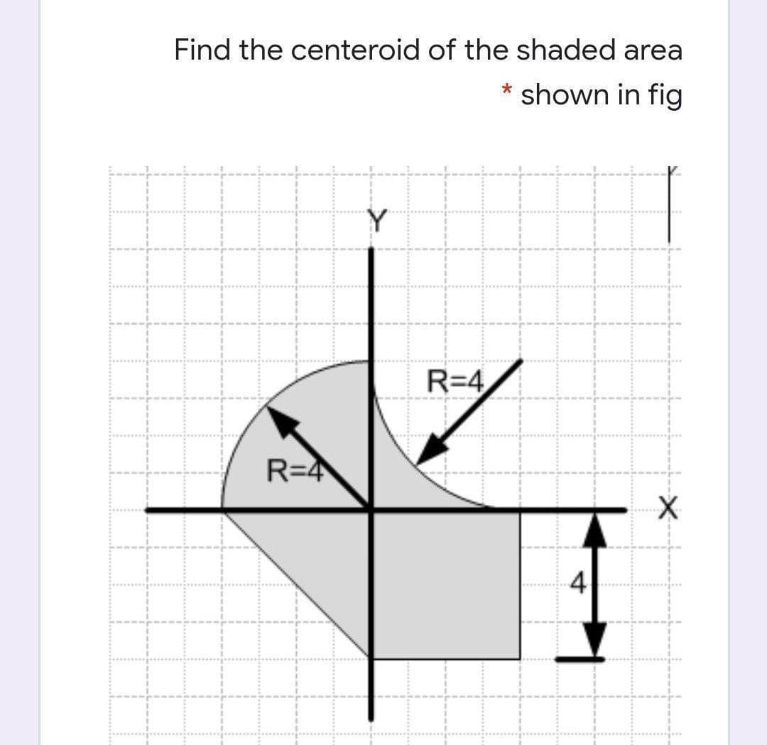 Find the centeroid of the shaded area
shown in fig
*
R=4
R=4
4
