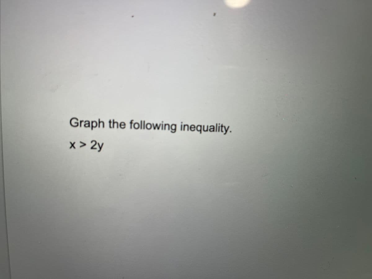 Graph the following inequality.
x > 2y
