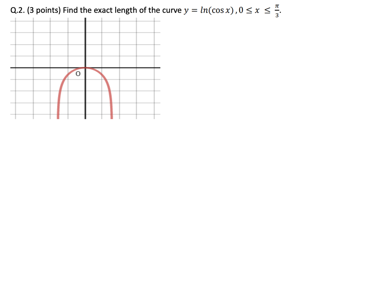 Q.2. (3 points) Find the exact length of the curve y = In(cos x),0 < x <
%3D
