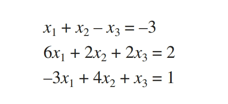 X1 + X2 – X3 = -3
6x1 + 2x2 + 2x3 = 2
-3x1 1
+ 4x2 + X3 =
%3D
