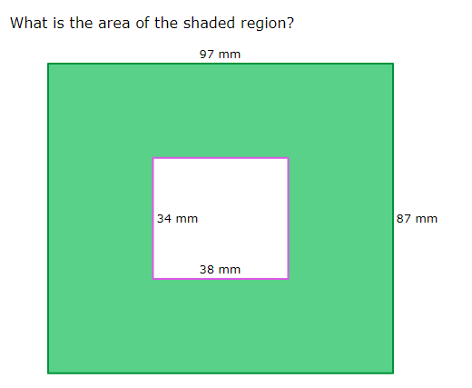 What is the area of the shaded region?
97 mm
34 mm
87 mm
38 mm
