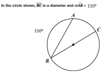 In the circle shown, BC is a diameter and mAB = 110°
A
110°
В
