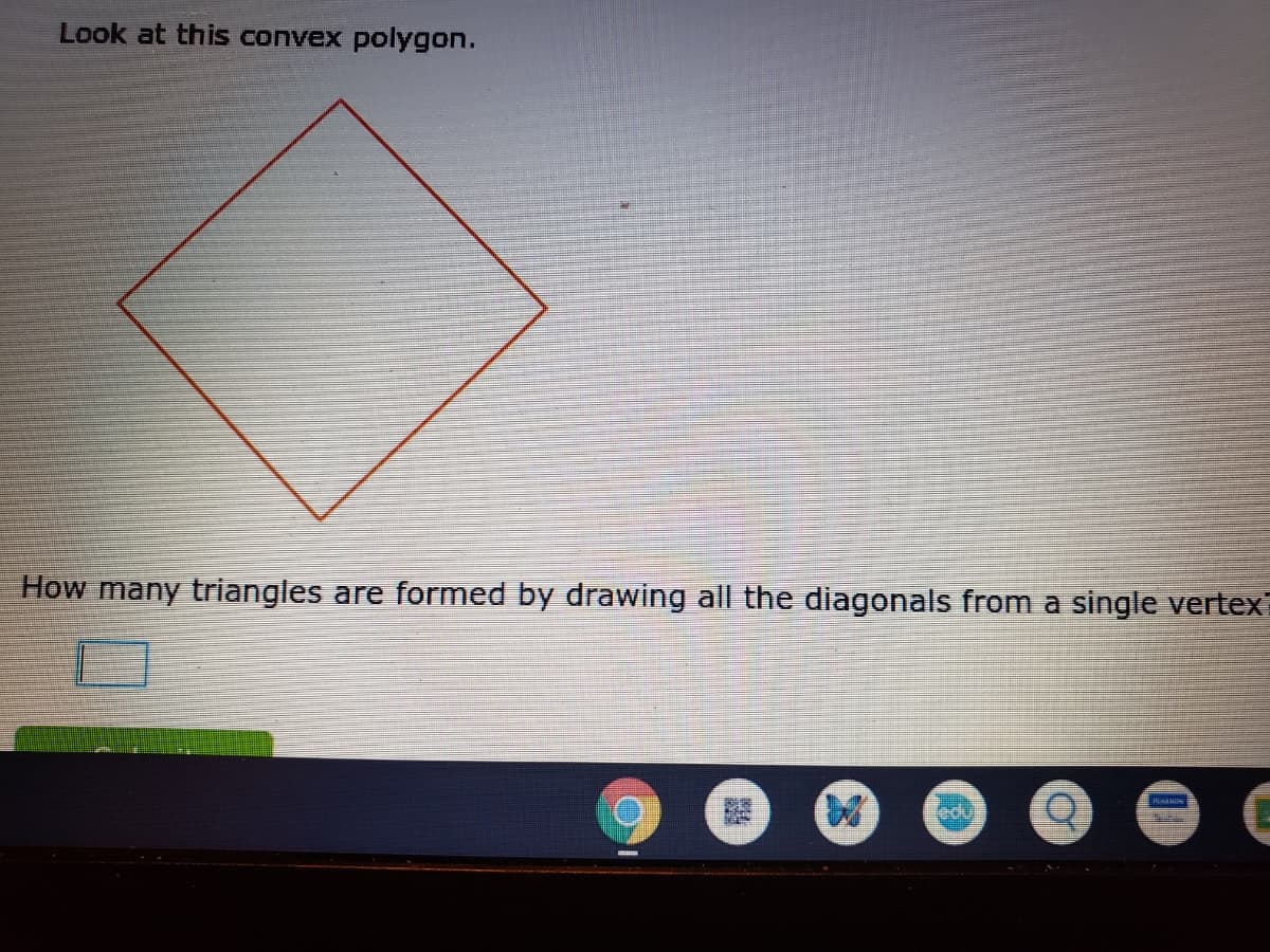 Look at this convex polygon.
How many triangles are formed by drawing all the diagonals from a single vertex
